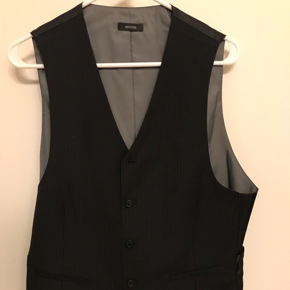 Black and grey pinstriped vest
